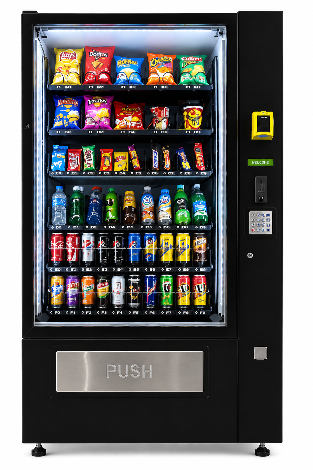 Combi vending machine for snacks and drinks