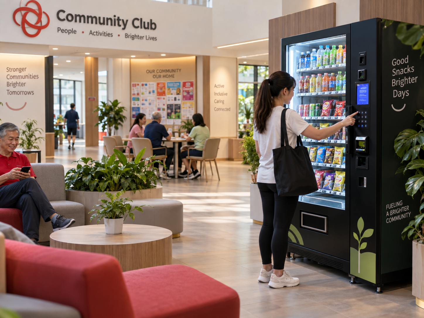 Vending machine inside a Community Club lobby