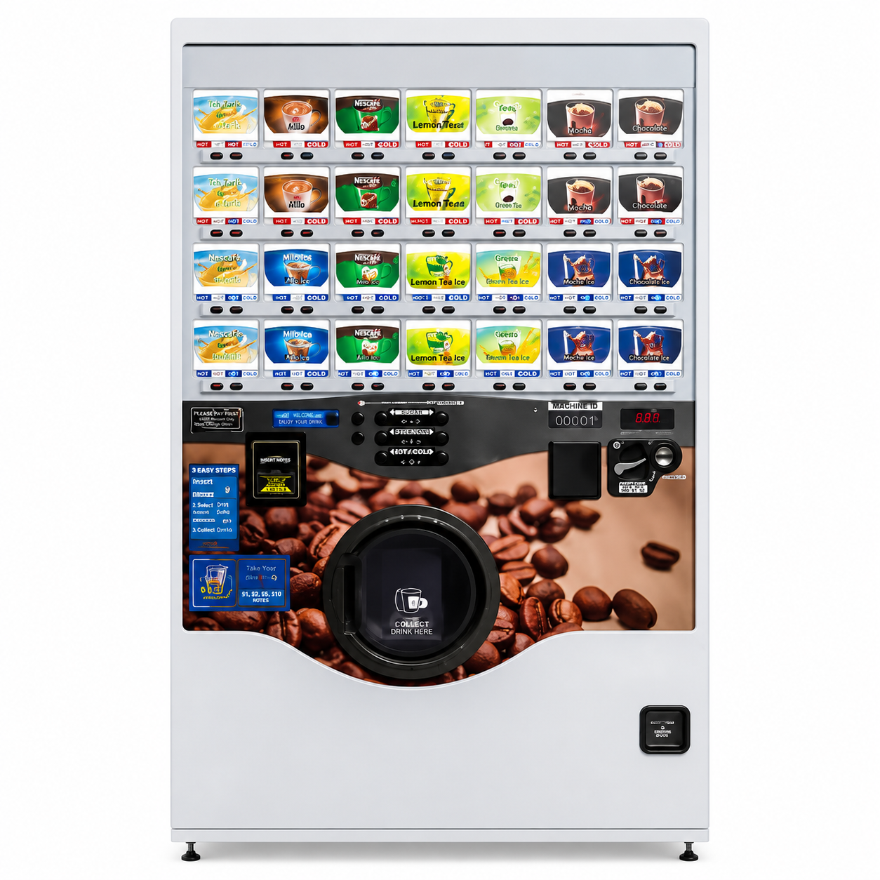 Hot and cold coffee and tea vending machine